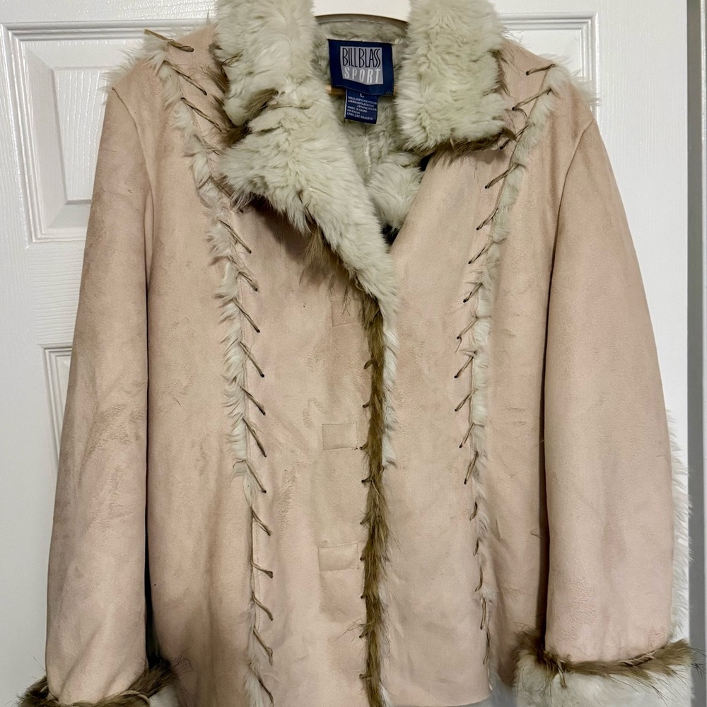 VINTAGE Bill Blass Tan and Cream Faux Suede/Fur Teddy Jacket